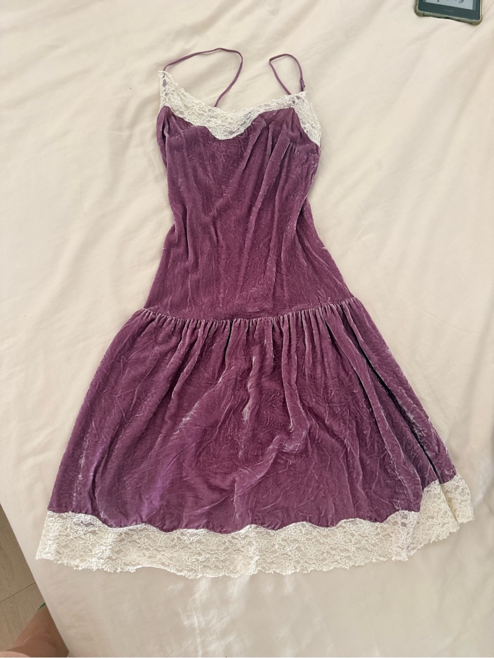 Vintage Lace Trim Velvet Slip Dress in Mauve